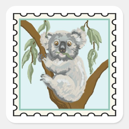 Schattige Koala Australische postzegel kunst Vierkante Sticker (Voorkant)