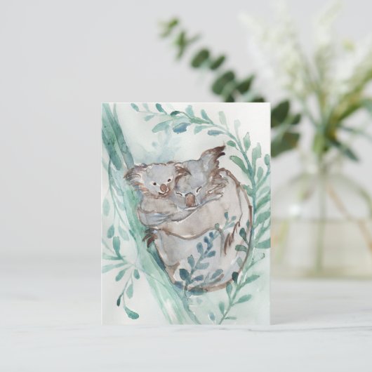 Schattige Koala & Baby Waterverf Neutrale Kinderka Briefkaart (Staand voorkant)