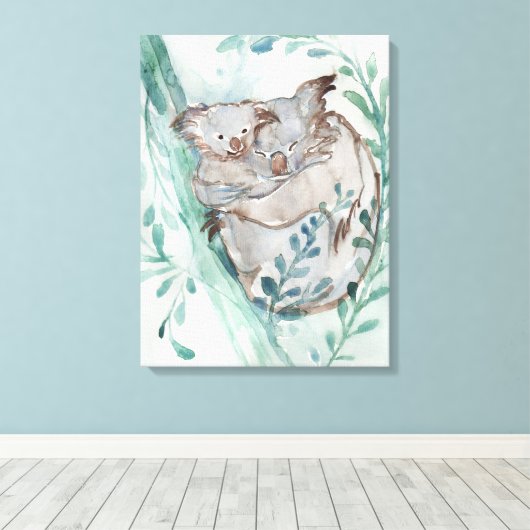 Schattige Koala & Baby Waterverf Neutrale Kinderka Canvas Afdruk (Insitu (Houten vloer))