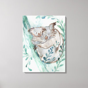 Schattige Koala & Baby Waterverf Neutrale Kinderka Canvas Afdruk