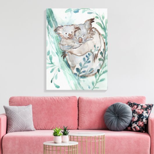 Schattige Koala & Baby Waterverf Neutrale Kinderka Canvas Afdruk (Insitu (Woonkamer))