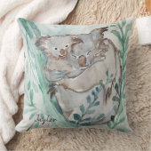 Schattige Koala & Baby Waterverf Voeg Naam Teal Ki Kussen (Deken)