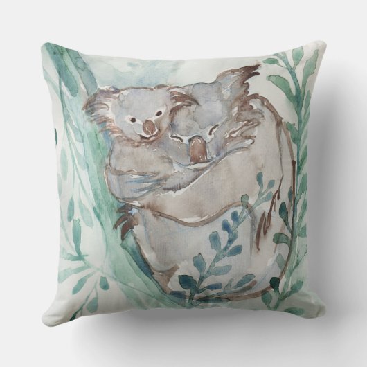 Schattige Koala & Baby Waterverf Voeg Naam Teal Ki Kussen (Achterkant)