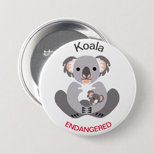 Schattige - KOALA - Bedreigde dieren grafisch - Ronde Button 7,6 Cm (Voorkant /achterkant)