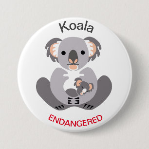 Schattige - KOALA - Bedreigde dieren grafisch - Ronde Button 7,6 Cm
