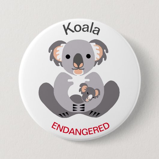 Schattige - KOALA - Bedreigde dieren grafisch - Ronde Button 7,6 Cm (Voorkant)