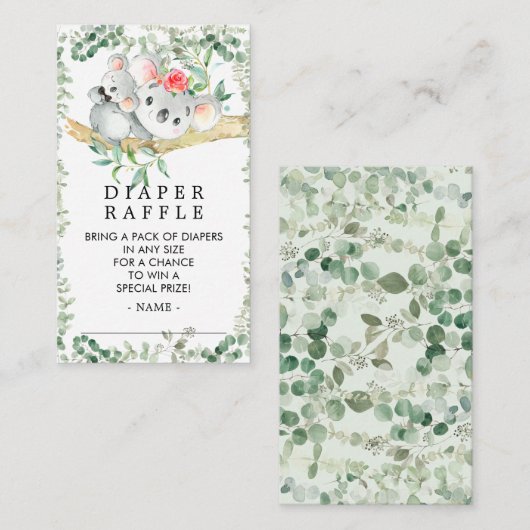 Schattige Koala Beer Baby shower Luier Raffle Tick Informatiekaartje (Voorkant / Achterkant)