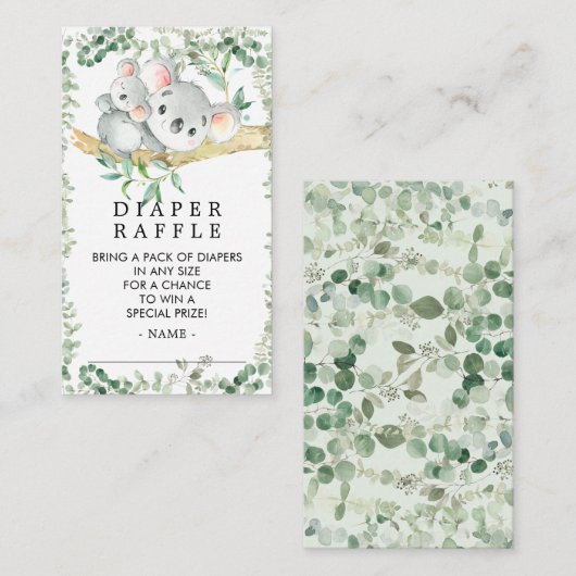 Schattige Koala Beer Baby shower Luier Raffle Tick Informatiekaartje (Voorkant / Achterkant)