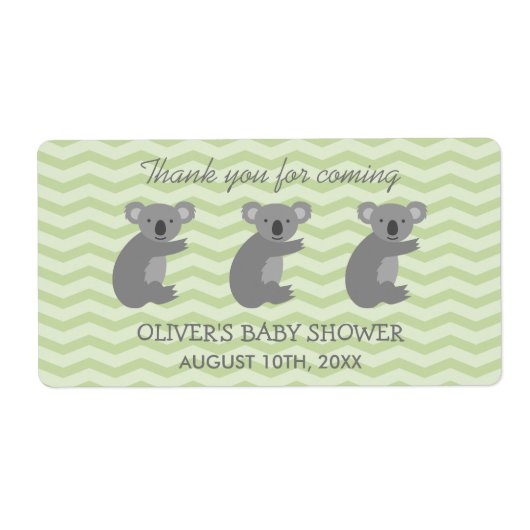 Schattige koala beer baby shower waterfles sticker (Voorkant)
