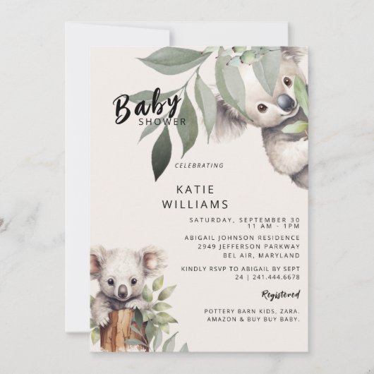 Schattige Koala Beer Beige Oh Boy! Baby Shower Kaart (Voorkant)