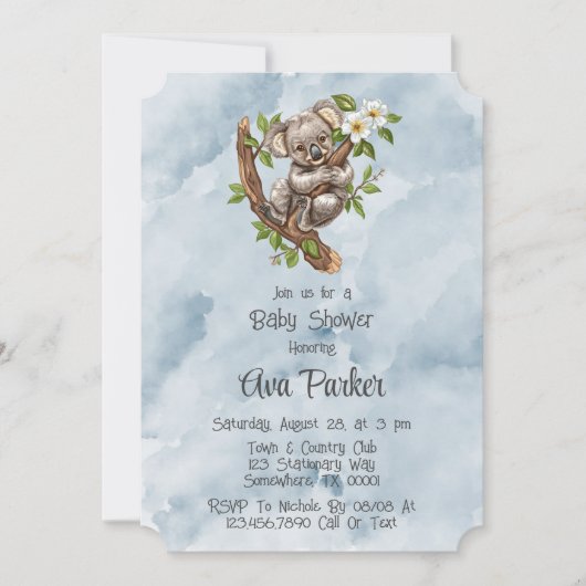 Schattige Koala Beer Blauw geschilderd Baby shower Kaart (Voorkant)