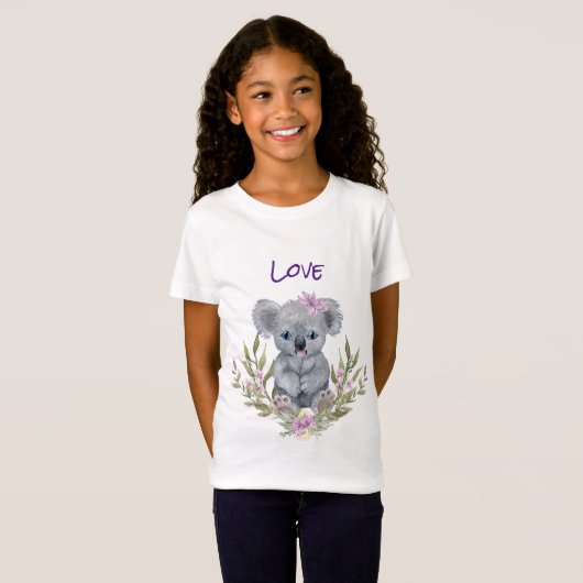 Schattige Koala Beer Bloemen T-shirt (Voorkant volledig)