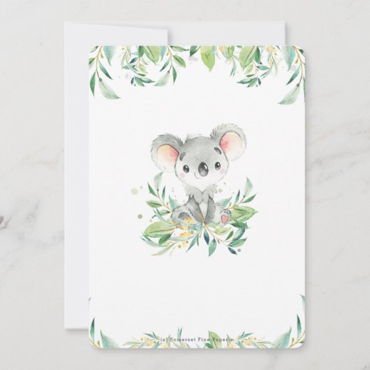 Schattige Koala Beer Eucalyptus groen Baby shower Kaart (Achterkant)
