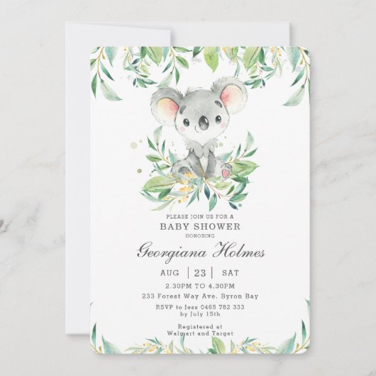 Schattige Koala Beer Eucalyptus groen Baby shower Kaart (Voorkant)