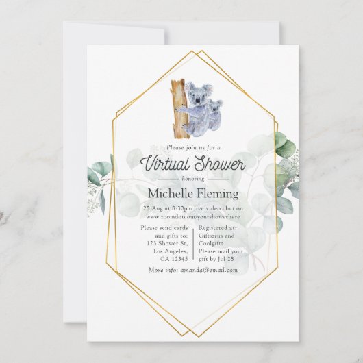 Schattige Koala Beer Eucalyptus Virtuele Baby Show Kaart (Voorkant)