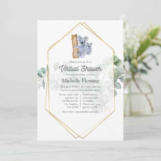 Schattige Koala Beer Eucalyptus Virtuele Baby Show Kaart (Staand voorkant)