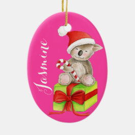 Schattige koala beer genaamd roze kerstornament keramisch ornament