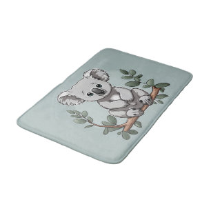 Schattige koala beer op blauwgroen badmat