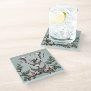 Schattige koala beer op blauwgroen glazen onderzetter