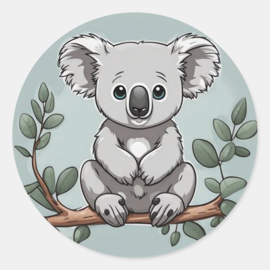 Schattige koala beer op blauwgroen ronde sticker (Voorkant)