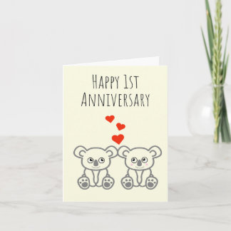 Schattige Koala Beer paar- Happy 1st Jubileum Kaar Kaart