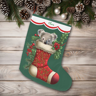 Schattige Koala Beer Peeking Grote Kerstsok