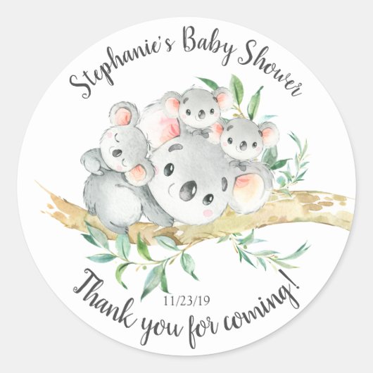 Schattige Koala Beer Triplets Baby shower Favor Ronde Sticker (Voorkant)