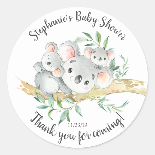 Schattige Koala Beer Twins Baby shower Favor Ronde Sticker (Voorkant)