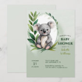 Schattige Koala Beer Waterverf Groen Baby shower Kaart (Voorkant / Achterkant)