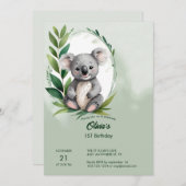 Schattige Koala Beer Waterverf Groen Verjaardag Kaart (Voorkant / Achterkant)