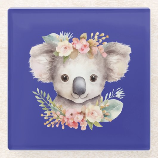 Schattige Koala Blauw Glazen Onderzetter (Voorkant)