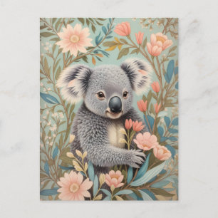 Schattige Koala Elegante Pastel Bloemen Briefkaart