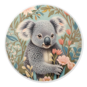 Schattige Koala Elegante Pastel Bloemen Keramische Knop