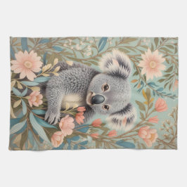 Schattige Koala Elegante Pastel Bloemen Theedoek