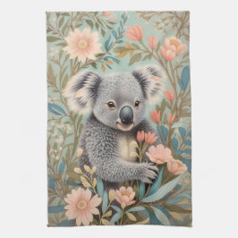 Schattige Koala Elegante Pastel Bloemen Theedoek
