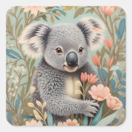 Schattige Koala Elegante Pastel Bloemen Vierkante Sticker