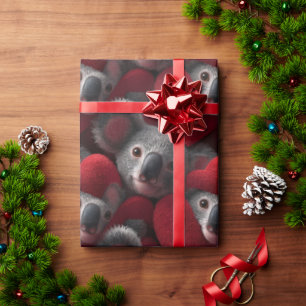 Schattige Koala en Rode Hart Naadloos Patroon Cadeaupapier