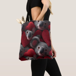 Schattige Koala en Rode Hart Naadloos Patroon Tote Bag