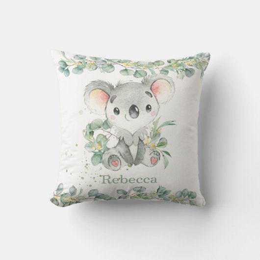 Schattige Koala Eucalyptus Leafy Girl Boy Nursery Kussen (Voorkant)
