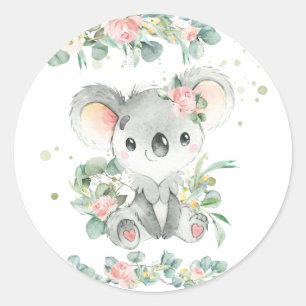 Schattige Koala Eucalyptus Roze Bloem Favor Ronde Sticker