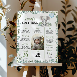 Schattige Koala Greenery Eerste jaar Foto Mileston Poster