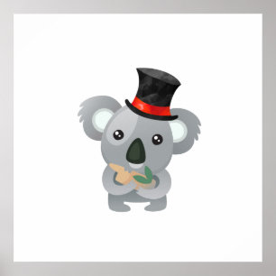 Schattige Koala in een Zwarte Hoed Poster