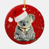 Schattige Koala in Kerstmannenhoed Keramisch Ornament (Voorkant)