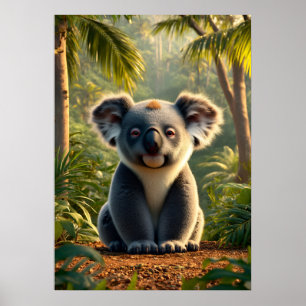 Schattige Koala in weelderig Oerwoud Poster