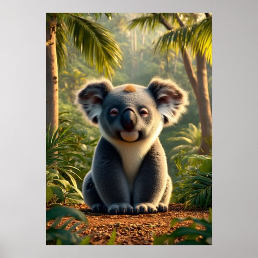 Schattige Koala in weelderig Oerwoud Poster (Voorkant)