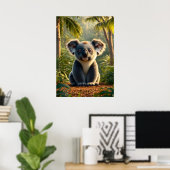 Schattige Koala in weelderig Oerwoud Poster (Thuiskantoor)