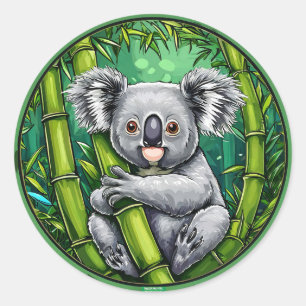 Schattige Koala met Bamboe Esthetische Natuur Dier Ronde Sticker