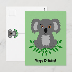 Schattige koala met eucalyptus kinderverjaardag briefkaart