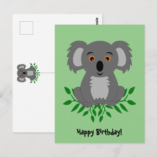 Schattige koala met eucalyptus kinderverjaardag briefkaart (Voorkant / Achterkant)