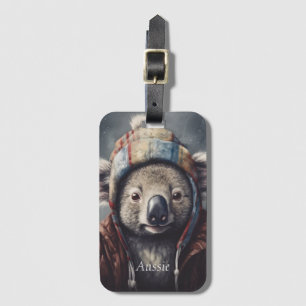 Schattige koala met schattig pet op maat bagagelabel